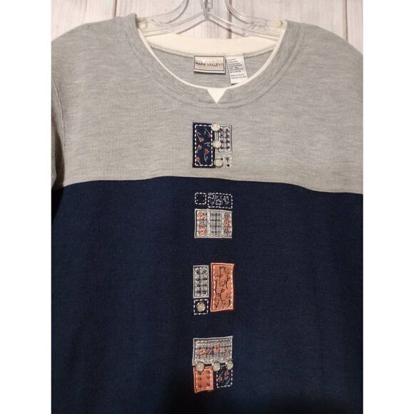 Napa‎ Valley Sweater Ladies Extra Large Navy Gray Grandma - Picture 3 of 6